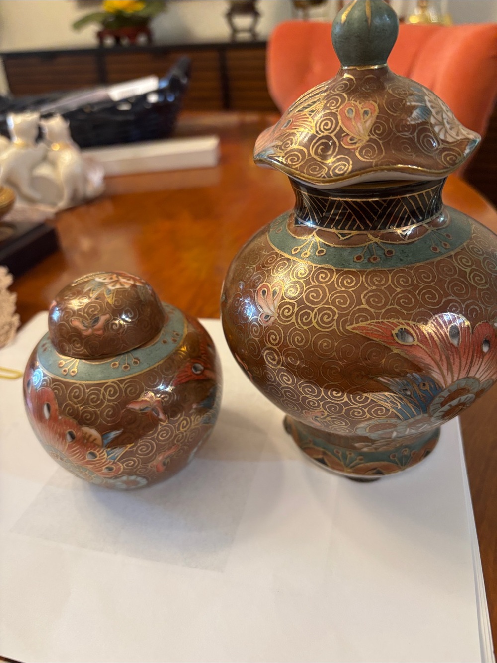 Decorative Copper-Tone Floral Ginger Jar Set
